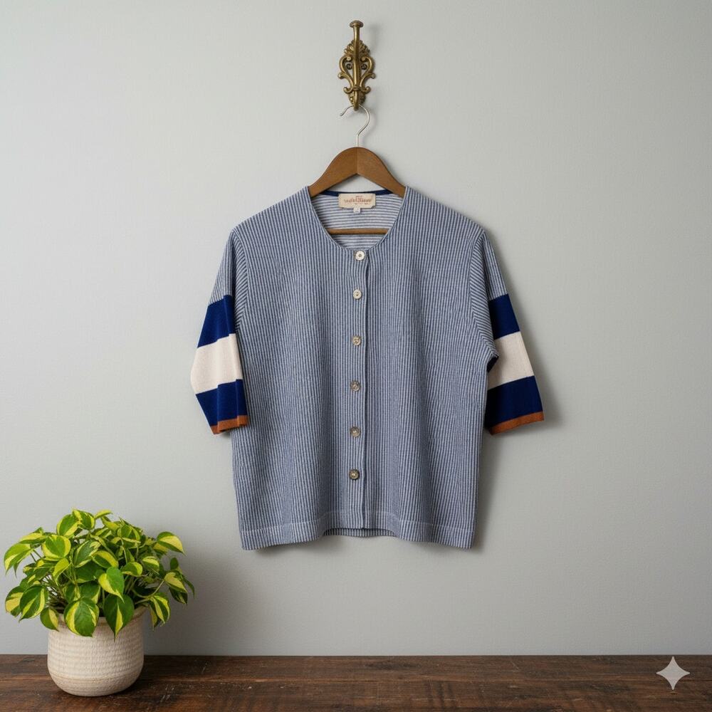 Chiara Coccol Mixed Media Striped Cardigan Navy Blue Orange XS Italy